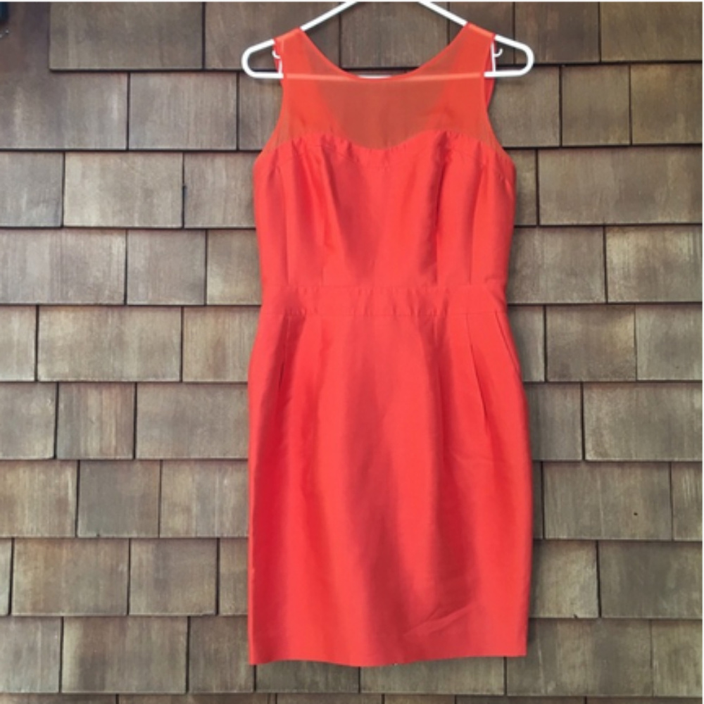 Reiss Orange Silk Sleeveless Dress Semi Sheer